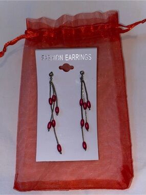 Faux Pearl Dangle Earrings in Deep Pink by